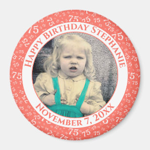 Your Photo 75th Birthday Number Pattern   Coral Magnet