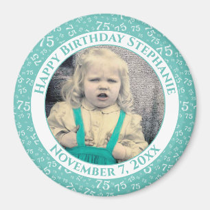 Your Photo 75th Birthday Number Pattern   Teal Magnet