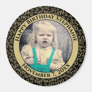 Your Photo 80th Birthday Number Pattern Black/Gold Magnet