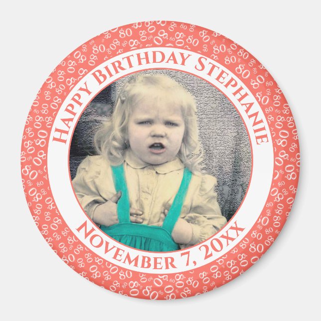 Your Photo 80th Birthday Number Pattern | Coral Magnet (Front)