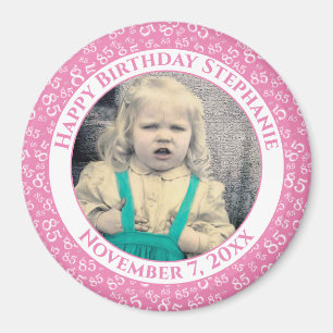 Your Photo 85th Birthday Number Pattern   Pink Magnet