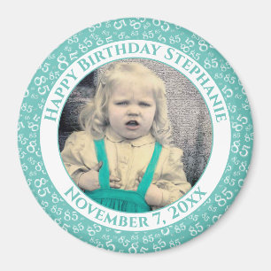 Your Photo 85th Birthday Number Pattern Teal Magnet