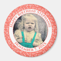 Your Photo 85th Birthday  Pattern | Coral/White