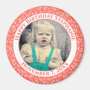 Your Photo 85th Birthday  Pattern   Coral/White Magnet