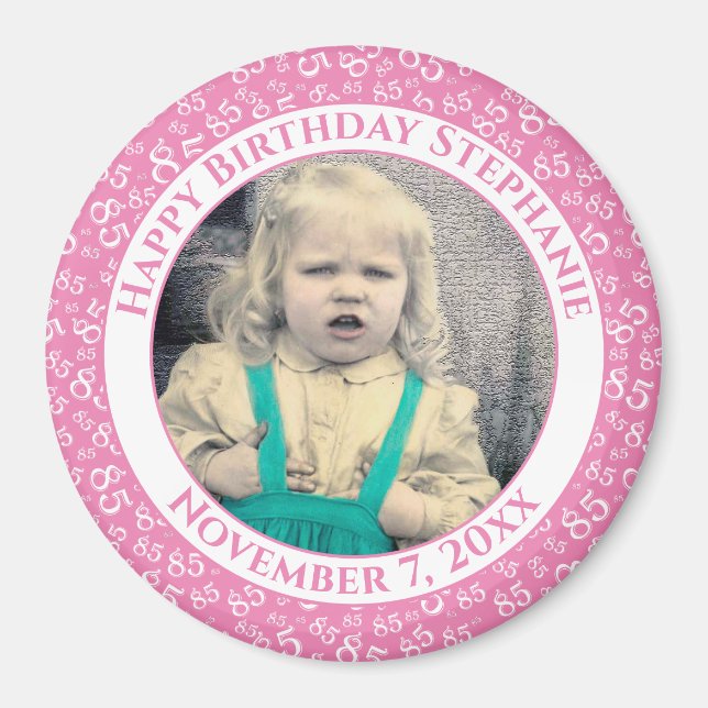 Your Photo 85th Birthday  Pattern | Pink/White Magnet (Front)
