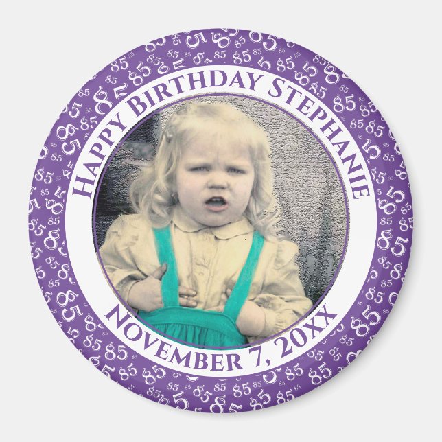 Your Photo 85th Birthday  Pattern | Purple/White Magnet (Front)