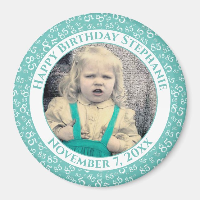 Your Photo 85th Birthday  Pattern | Teal/White Magnet (Front)