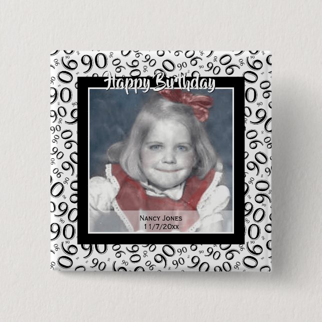 Your Photo 90 Random Number Pattern Black/White 2 Inch Square Button (Front)