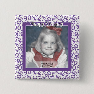Your Photo 90 Random Number Pattern Purple/White 2 Inch Square Button