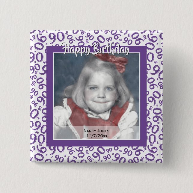 Your Photo 90 Random Number Pattern Purple/White 2 Inch Square Button (Front)