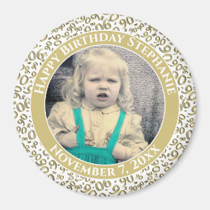 Your Photo 90th Birthday Pattern   Gold/White Magnet