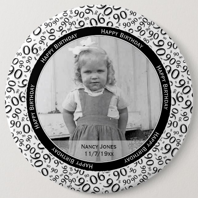 Your Photo:  90th Random Number Pattern Black 6 Inch Round Button (Front)