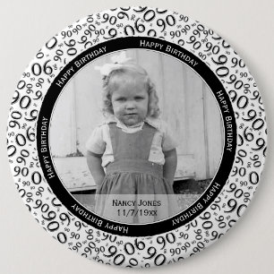 Your Photo:  90th Random Number Pattern Black 6 Inch Round Button