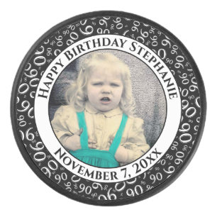 Your Photo 90th Random Number Pattern Black/White Hockey Puck