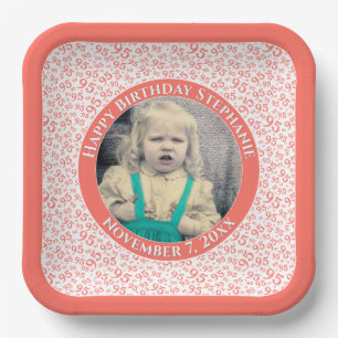 Your Photo 95 Random Number Pattern Coral/White Paper Plate