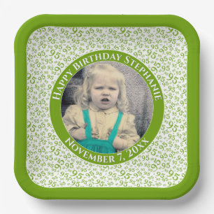 Your Photo 95 Random Number Pattern Green/White Paper Plate