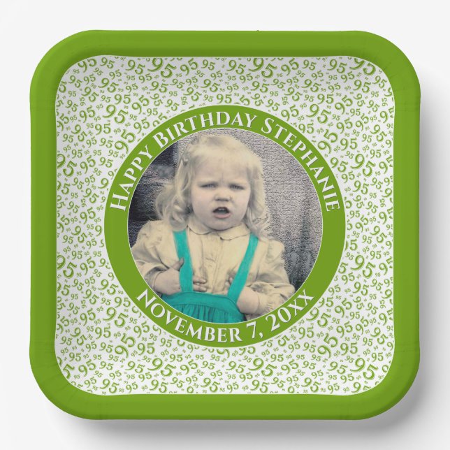 Your Photo 95 Random Number Pattern Green/White Paper Plate (Front)