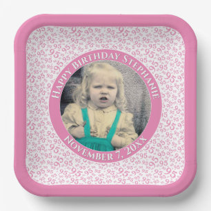 Your Photo 95 Random Number Pattern Pink/White Paper Plate