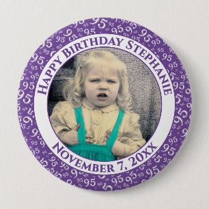 Your Photo 95th Number Pattern Purple/White 4 Inch Round Button