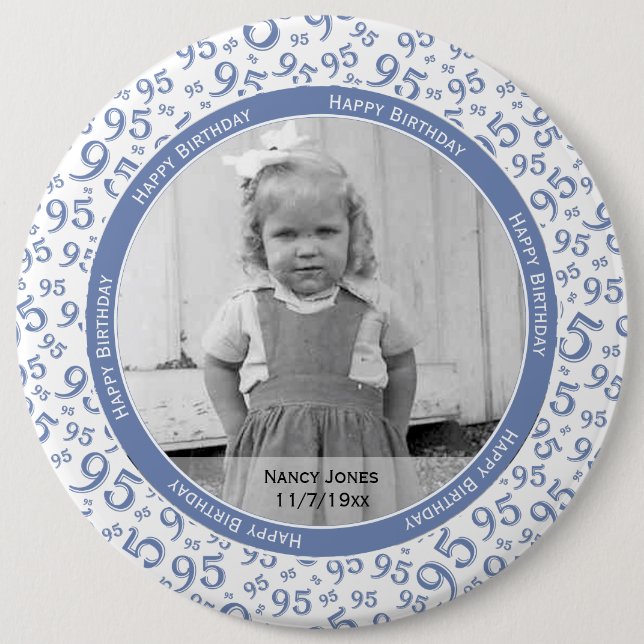 Your Photo:  95th Random Number Pattern Blue 6 Inch Round Button (Front)