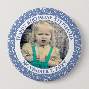 Your Photo 95th Random Number Pattern Blue/White 4 Inch Round Button