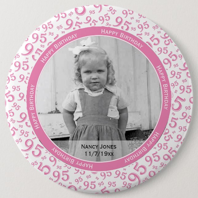 Your Photo:  95th Random Number Pattern Pink 6 Inch Round Button (Front)