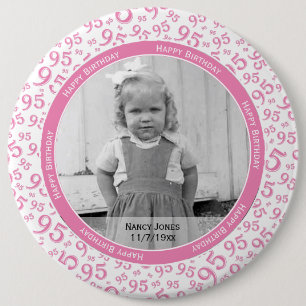 Your Photo:  95th Random Number Pattern Pink 6 Inch Round Button