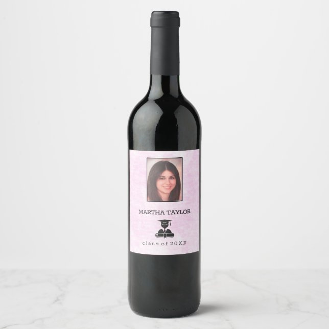 Your Photo and Illustration of Graduate Wine Label (Front)