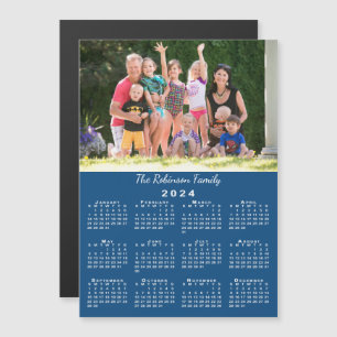 Your Photo and Name Blue 2024 Calendar Magnet
