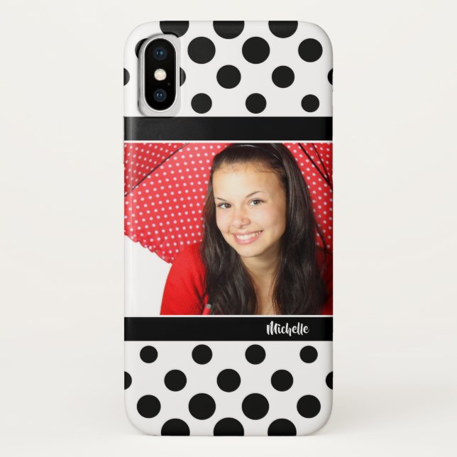 Your Photo and Name / Trendy Black Polka Dot Case-Mate iPhone Case (Back)