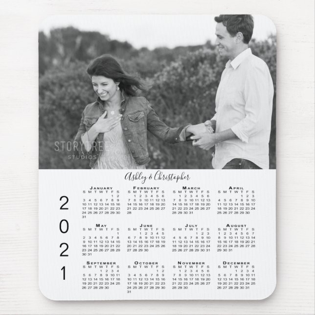 Your Photo and Names Personalized 2021 Calendar Mouse Pad (Front)
