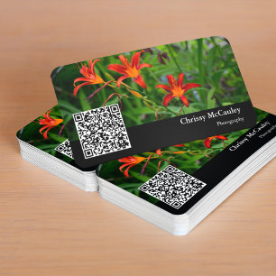Your Photo and QR Code Black Business Card