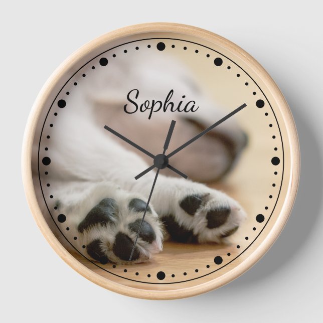 Your Photo And Text & Any Colour Dotted Clock Face (Front)