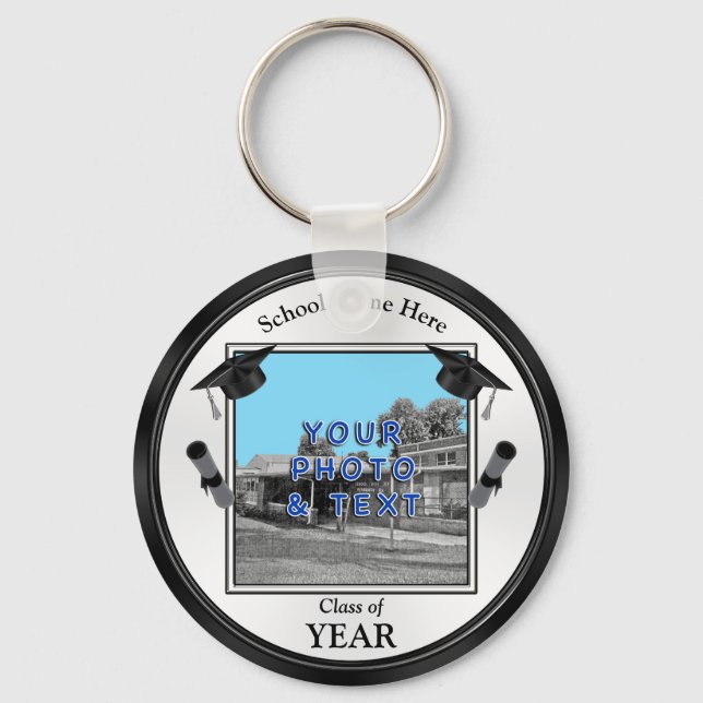 Your Photo and Text Graduation Party Favours Keychain (Front)
