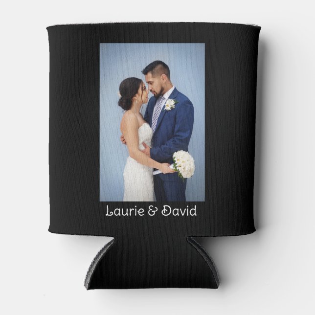 Your Photo and Text on Black Personalized    Can Cooler (Front)