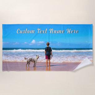 Your Photo Beach Towel with Custom Text Name
