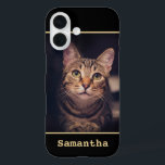 Your Photo Black and Gold LOVE Modern Elegant iPhone 16 Case<br><div class="desc">Add elegant modern style to your Samsung Galaxy S9 cell phone with a stylish custom photo case. The black and gold design features your picture, a trendy typewriter style "LOVE" and personalized name framing your custom picture. Text and image are all simple to customize or delete if preferred. Perfect to...</div>