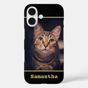Your Photo Black and Gold LOVE Modern Elegant iPhone 16 Case