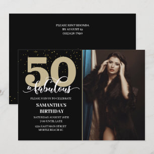 Your Photo Black Gold 50 Fabulous Birthday Party Invitation
