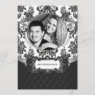 Your Photo Black White Damask Wedding Invitations