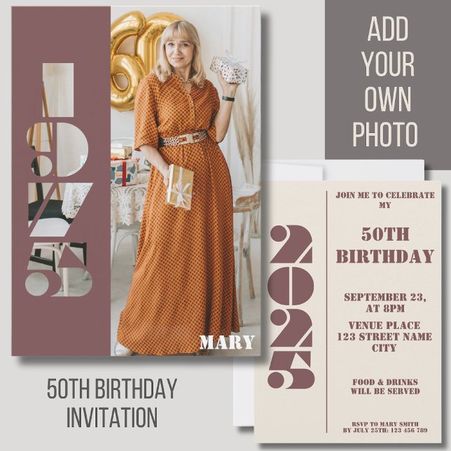 Your photo born 1975 50th birthday Invitation (Creator Uploaded)