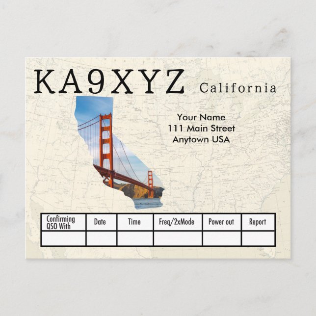 Your Photo California Shaped Cutout Custom QSL Postcard (Front)