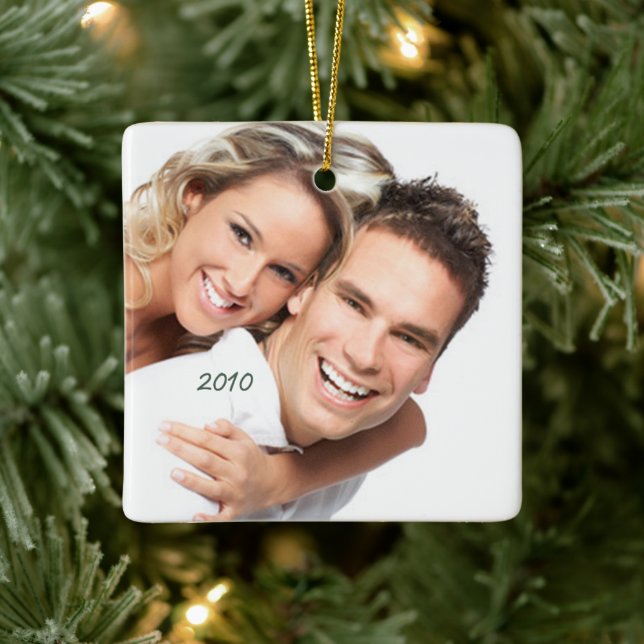 Your Photo Chandelier & Birds on Blooming Branch Ceramic Ornament (Tree)