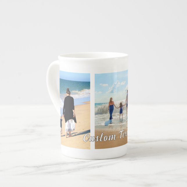 Your Photo Collage and Custom Text Bone China Mug (Front Left)