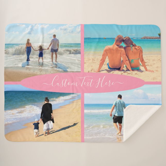 Your Photo Collage Sherpa Blanket with Custom Text (Front (Horizontal))