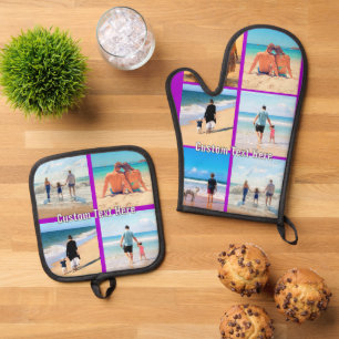 Your Photo Collage Text Oven Mitt & Pot Holder Set