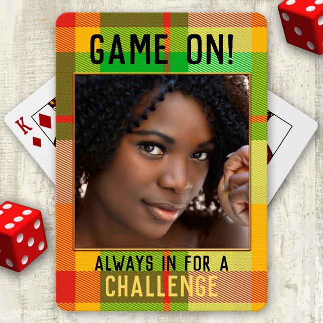 Your Photo Colourful Plaid Playing Cards Deck (Deck of playing cards featuring your own photo framed by a colorful plaid design)