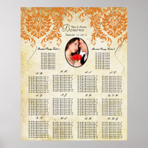 Your Photo Coral Damask Gold Seating Chart