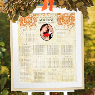 Your Photo Coral Damask Gold Seating Chart