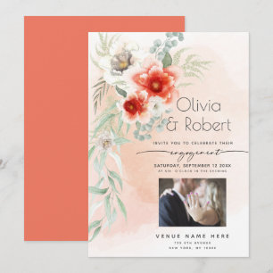 Your Photo Coral Watercolor Engagement Invitation